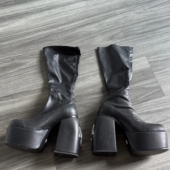 Black Platform Sock Boots - Spice Black Stretch BRAND NEW - Picture 3 of 4